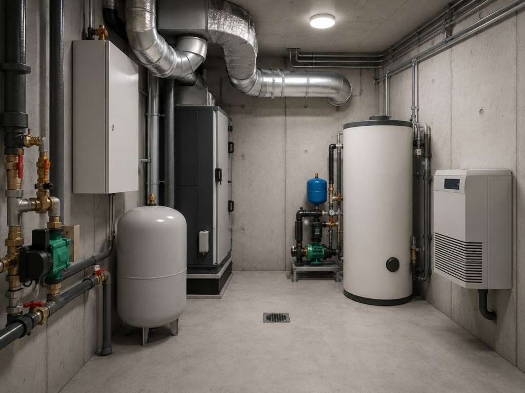 Technische ruimte in prefab kelder