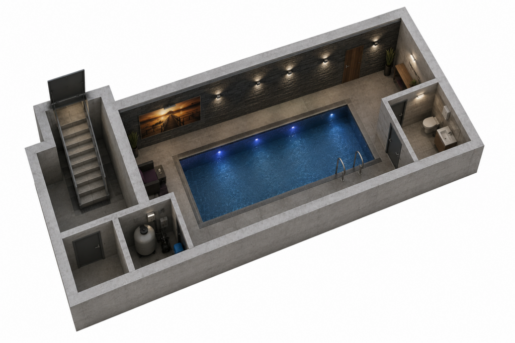 Zwembad in een prefab kelder